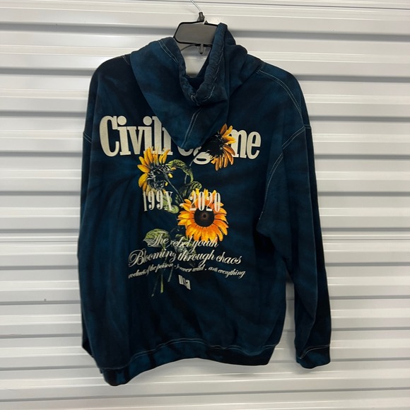 Civil Regime Tie Dye Hoodie Sunflower‎ Graphic Print Blue Black Size L - Picture 2 of 15